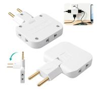 Multiprise Plate Derrière Meuble 3 Prises, 2 Pièces | Bloc Extra Plat Pivotant 180°, Adaptateur Mural 16A 250V, 3 Sorties pour TV, Canapé, Lit, Bureau, Maison et Voyage