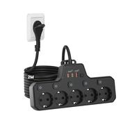 Multiprise Plate Derriere Meuble, Prise Multiple Interrupteur Individuel | Multiprise Murale avec USB C Charge Rapide PD20W et QC18W, Bloc 5 Prise Extra-Plate, Rallonge Electrique 2M Câble, Noir