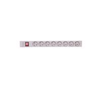 Power Distribution Unit (PDU) for 19" Rack, 8x Type E sockets, 1.8m, 1x Schuko plug, 16A, on/off switch, aluminum