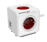 Multiprise POWERCUBE 4 prises Type F 2 USB 1,5 m Rouge Blanc