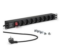 Multiprise Rackable 19 Pouces, Bandeau 8 Prises Schuko avec Interrupteur, Fixations Pattes métal pour Rack 19 Pouces, Câbles 1,80m, fiche CEE 7/7