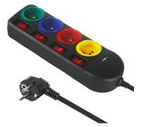 Maclean Multiprise MCE508 B – 4 prises + 2 USB (A/C), interrupteurs individuels, 1,5 m noir
