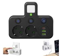 Multiprise sans Câble avec Veilleuse, Bloc Multiprise Murale 2/3/4/5 Prises avec 1 Type-C 2 USB Interrupteur Individuel pour Chambre Bureau Voyage (Schwarz,2 Dosen (USB))
