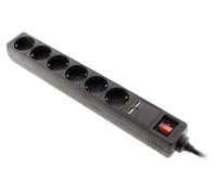 Zenitech – Multiprise Schuko 6x16A + 2 USB-A – Noir