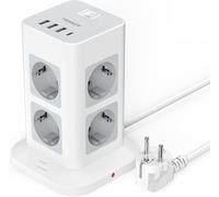 Multiprise TESSAN à 8 prises, avec 1 port USB-C et 3 ports USB-A, câble d'extension de 2 mètres, protection contre les surtensions, 3600W