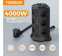 Multiprise TESSAN avec 3 ports USB 2 Type C, câble d'extension de 2 m, prise EU, protection contre les surtensions, prise électrique verticale 12 Outlets 3U2C