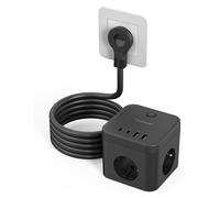Multiprise TESSAN avec prises et ports USB-C, 7 en 1, adaptateur plat, charge rapide PD 20W, multiprise avec interrupteur, câble d'extension 5 mètres, multiprise pour bureau, noire