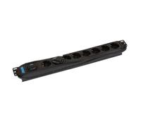 Multiprise Bachmann 19" en aluminium, 1U, 8 prises, 35°, gris, 2,0 m, sans interrupteur