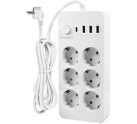 Multiprise USB avec interrupteur, adaptateur de prise 6 prises, prise USB, parasurtenseur 2500 W, 10 A, câble de 2 m