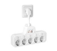 Multiprise USB C,5 Prises avec Interrupteur Individuel,Prise Multiple Murale avec Chargeur Rapide PD20W et QC18W,Bloc Electrique Parafoudre Rallonge Câble Court 0,1 m pour Bureau de Cuisine,Blanc