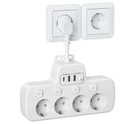 Multiprise USB C, Prise Multiple avec Interrupteur Individuel | Bloc Multiprise Murale 4 Prises et 3 USB Chargeur, Adaptateur Prise Parafoudre 0,1m Câble Court pour Bureau, Cuisine, Blanc