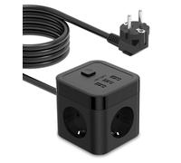 Multiprise, USB, prise multiple, protection contre les surtensions, cube multiprise avec 3 prises et 3 ports USB