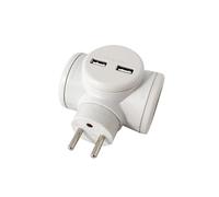 Watt&Co Multiprise Biplite rotative 2x16A – 2 ports USB 2.4A – Blanc