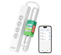 Multiprise WLAN Meross avec protection contre les surtensions, modèle 4 prises intelligentes, compatible avec Alexa et Google Home, dotée de 4 ports USB, possibilité de montage mural, minuterie,vocale
