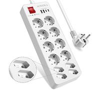 Multiprises Parafoudre et Surtension,Multiprise 12 Prises avec Interrupteur | Bloc Prise Multiple Murale Parasurtenseur avec USB C,Power Strip Rallonge Electrique 1,5m Cable pour Bureau Cuisine,Blanc