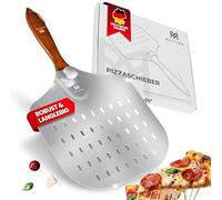 Multira Pelle à pizza de qualité supérieure | Pelle à pizza perforée et pliable en aluminium anodisé dur [35,5 x 30 cm] | Poignée ergonomique en bois [25 cm] | Idéale pour four, four à pizza et