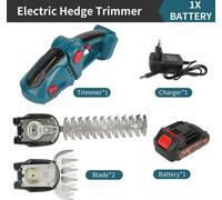 Multitool de jardin 2-en-1 - Taille-haie et cisaille à gazon sans fil - 1 batterie incluse - Puissant - Bleu