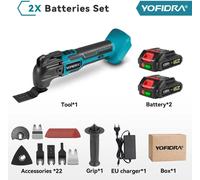 Multitool oscillant - Batterie - 600 W - 6000–20000 OPM - 2 batteries 128VF - Jeu d'accessoires 22 pièces - Changement rapide en 3 s - Orange
