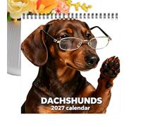 Multiuse Dog Calendar, 2027 12 mois Dachshund, Wearing Glasses Decor | Agenda journalier, pour lecture mentale, école d'étude de la santé, exercice à domicile, fête de vacances d'entraînement
