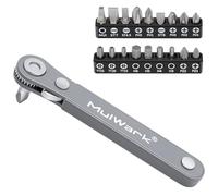 MULWARK Lot de 20 mini clés à cliquet 1/4 à profil ultra bas avec couple élevé - Outil EDC à angle droit avec mini poignée réversible décalée à 90 degrés et ensemble d'embouts hexagonaux multiples