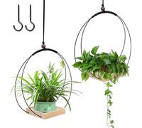 mumisuto 2 Pièces Pot Suspendu Plante Interieur avec Base en Bois, Boho Moderne Suspension Plante Intérieure, Decoration Chambre Aesthetic, pour Plantes de Petite à Moyenne Taille (Noir2)