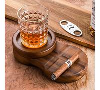 mumisuto Cendrier à Cigares en Bois Dessous de Verre à Whisky, Cendrier Cigare avec Fente pour Cigares, Accessoires à Cigares pour La Maison, Le Bureau, L'extérieur Ou Le Bar