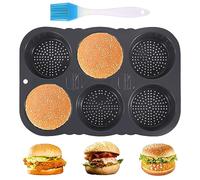 mumisuto Plaque à buns pour burgers, moule à petits pains, plaque à petits pains pour 4 ou 6 petits pains avec revêtement antiadhésif, pour burgers pain petits pains soufflés tartelettes (6 trous)