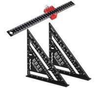 MUNGHOK Equerre Menuisier 3PCS - 2 Règles Triangulaires 180mm + Règle à Tracer 300mm - Alliage d'Aluminium - 45° 90° pour Travail du Bois, Bricolage