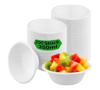 MUNGHOK Lot de 200 bols jetables en carton blanc 350 ml - Bols à soupe en canne à sucre durable - Assiettes creuses jetables pour fêtes, barbecues, pique-niques