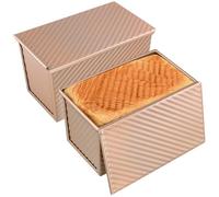 MUNGHOK Moule Pain de Mie avec Couvercle - Lot de 2 Moules Rectangulaires en Acier Carbone 550g - Design Ondulé Doré Antiadhésif pour Toasts et Gâteaux 20,5x12x11cm