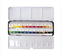 MUNGYO Ensemble d'aquarelles professionnelles demi-godets dans un étui en étain/palette de mélange intégrale dans le couvercle (24 couleurs)