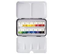 Mungyo Ensemble d'aquarelles professionnelles demi-godets dans un étui en étain/palette de mélange intégrale dans le couvercle (12 couleurs)