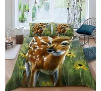 MUNOOR 3 pièces Parure de Lit 2 Personnes Adultes Cerf Housse de Couette 240x260 en Microfibre Imprimé 3D Animaux De La Forêt avec Fermeture Éclair avec 2 Taies d'oreiller 50x75cm