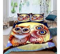 MUNOOR 3 pièces Parure de Lit 2 Personnes Adultes Chouette Dessin Animé Housse de Couette 240x260 en Microfibre Imprimé 3D Animaux Kawaii avec Fermeture Éclair avec 2 Taies d'oreiller 50x75cm