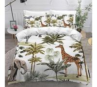 MUNOOR 3 pièces Parure de Lit 2 Personnes Adultes éléphant Girafe Housse de Couette 240x260 en Microfibre Imprimé 3D Animaux De La Jungle avec Fermeture Éclair avec 2 Taies d'oreiller 50x75cm