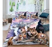 MUNOOR Housse de Couette 140x200 Loup avec Fermeture Éclair Animaux De La Forêt Parure de Lit 1 Personne Enfant Fille Garçon Microfibre Ensemble de Literie avec 2 Taies d'oreiller