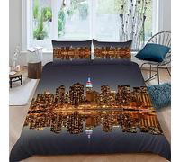 MUNOOR Housse de Couette 140x200 New York avec Fermeture Éclair Vue sur La Ville Parure de Lit 1 Personne Enfant Fille Garçon Microfibre Ensemble de Literie avec 2 Taies d'oreiller