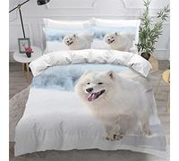 MUNOOR Housse de Couette 140x200 Samoyède avec Fermeture Éclair 3 pièces Animaux d'hiver Parure de Lit 1 Personne Enfant Fille Garçon Microfibre Ensemble de Literie avec 2 Taies d'oreiller