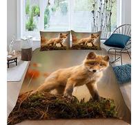 MUNOOR Housse de Couette 200x200 Renard 3D Motif Parure de Lit 2 Personnes Ado Douce Microfibre Ensemble de Literie Animaux De La Forêt avec Fermeture Éclair et 2 Taies d'oreiller 50x75