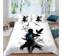 MUNOOR Housse de Couette 200x200 Style Animé 3D Motif Parure de Lit 2 Personnes Ado Douce Microfibre Ensemble de Literie Manga Japonais avec Fermeture Éclair et 2 Taies d'oreiller 50x75