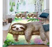 MUNOOR Housse de Couette 220x240 Animal Paresseux Parure de Lit 2 Personnes Adultes Imprimé 3D Animaux Mignons Microfibre Ensemble de Literie avec Fermeture Éclair et 2 Taies d'oreiller 50x75