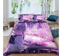 MUNOOR Housse de Couette 220x240 Fille Animée Parure de Lit 2 Personnes Adultes Imprimé 3D Violet Microfibre Ensemble de Literie avec Fermeture Éclair et 2 Taies d'oreiller 50x75