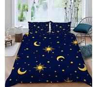 MUNOOR Housse de Couette 220x240 Lune Soleil Parure de Lit 2 Personnes Adultes Imprimé 3D Espace Microfibre Ensemble de Literie avec Fermeture Éclair et 2 Taies d'oreiller 50x75