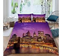 MUNOOR Housse de Couette 220x240 New York Parure de Lit 2 Personnes Adultes Imprimé 3D Vue sur La Ville Microfibre Ensemble de Literie avec Fermeture Éclair et 2 Taies d'oreiller 50x75