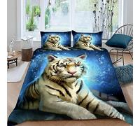 MUNOOR Housse de Couette 220x240 Tigre Parure de Lit 2 Personnes Adultes Imprimé 3D Animaux De La Forêt Microfibre Ensemble de Literie avec Fermeture Éclair et 2 Taies d'oreiller 50x75