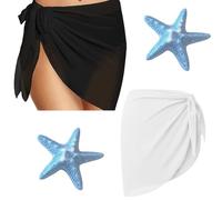MUNSKT 2 Saroongs pour le linge de plage des femmes - Noir Blanc, avec 2 épingles à cheveux en forme d’étoiles de mer, couvertures léger et rapidèche pour le maillot de bain, piscine & vacances