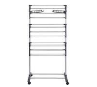 MUPAI Tancarville, 3 Niveaux en Acier Inoxydable Vêtements Pliables Airer avec 4 roulettes à Cintre, Sèche-Linge Support Rack Intérieur Blanchisserie Extérieure (Gris, 72x56x152cm)