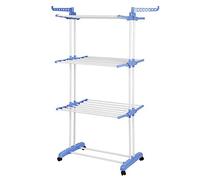 MUPAI Tancarville, 3 Niveaux en Acier Inoxydable Vêtements Pliables Airer avec 4 roulettes à Cintre, Sèche-Linge Support Rack Intérieur Blanchisserie Extérieure (Bleu, 75x64x170cm)