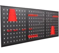 Mur d'atelier Bolt Edge XL – 120 x 60 cm – Tableau à fiches – Mur à outils – Organisateur d'outils – Métal – Rouge – 3 panneaux avec jeu de 17 crochets