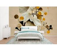 Mur de jardin - Fleurs - Plantes - Or - Style vintage - Largeur 400 cm x Hauteur 240 cm - Papier peint